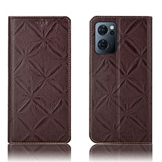 Leather Case Stands Flip Cover Holder H19P for Oppo Find X5 Lite 5G Brown
