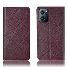 Leather Case Stands Flip Cover Holder H19P for Oppo Find X5 Lite 5G Red Wine