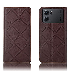 Leather Case Stands Flip Cover Holder H19P for Oppo K10 5G Brown