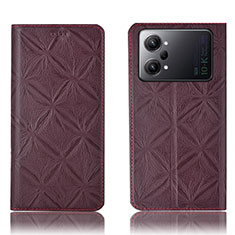 Leather Case Stands Flip Cover Holder H19P for Oppo K10 Pro 5G Red Wine