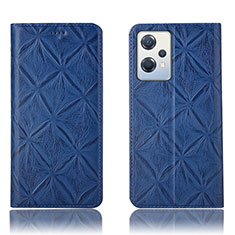 Leather Case Stands Flip Cover Holder H19P for Oppo K10X 5G Blue