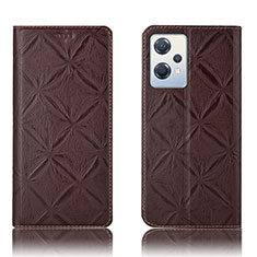 Leather Case Stands Flip Cover Holder H19P for Oppo K10X 5G Brown