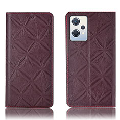 Leather Case Stands Flip Cover Holder H19P for Oppo K10X 5G Red Wine