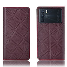 Leather Case Stands Flip Cover Holder H19P for Oppo K9 Pro 5G Red Wine