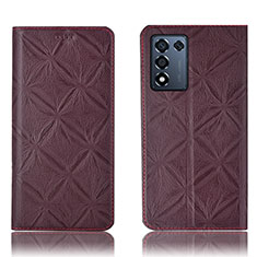 Leather Case Stands Flip Cover Holder H19P for Oppo K9S 5G Red Wine
