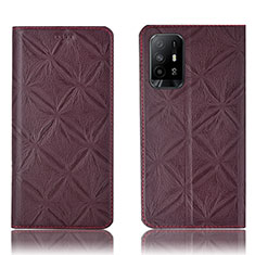 Leather Case Stands Flip Cover Holder H19P for Oppo Reno5 Z 5G Red Wine