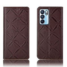 Leather Case Stands Flip Cover Holder H19P for Oppo Reno6 5G Brown