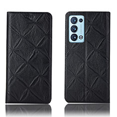 Leather Case Stands Flip Cover Holder H19P for Oppo Reno6 Pro 5G Black