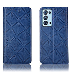 Leather Case Stands Flip Cover Holder H19P for Oppo Reno6 Pro 5G Blue