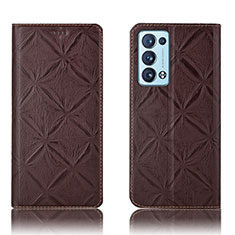 Leather Case Stands Flip Cover Holder H19P for Oppo Reno6 Pro 5G Brown