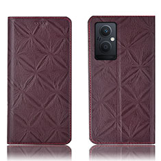 Leather Case Stands Flip Cover Holder H19P for Oppo Reno7 Lite 5G Red Wine