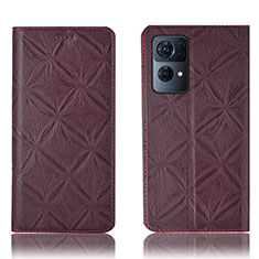 Leather Case Stands Flip Cover Holder H19P for Oppo Reno7 Pro 5G Red Wine