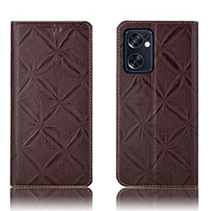Leather Case Stands Flip Cover Holder H19P for Oppo Reno7 SE 5G Brown