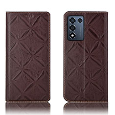 Leather Case Stands Flip Cover Holder H19P for Realme Q3s 5G Brown