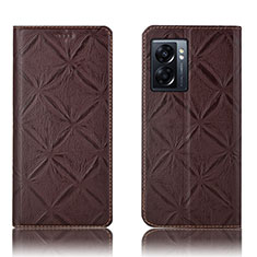 Leather Case Stands Flip Cover Holder H19P for Realme V23 5G Brown