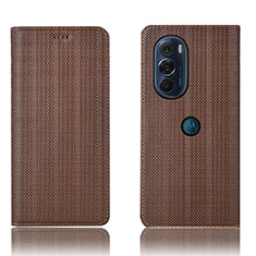 Leather Case Stands Flip Cover Holder H20P for Motorola Moto Edge 30 Pro 5G Brown