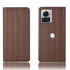 Leather Case Stands Flip Cover Holder H20P for Motorola Moto Edge 30 Ultra 5G Brown