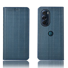 Leather Case Stands Flip Cover Holder H20P for Motorola Moto Edge Plus (2022) 5G Blue