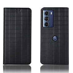 Leather Case Stands Flip Cover Holder H20P for Motorola Moto G200 5G Black