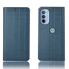 Leather Case Stands Flip Cover Holder H20P for Motorola Moto G31 Blue