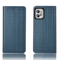 Leather Case Stands Flip Cover Holder H20P for Motorola Moto G32 Blue