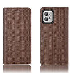 Leather Case Stands Flip Cover Holder H20P for Motorola Moto G32 Brown