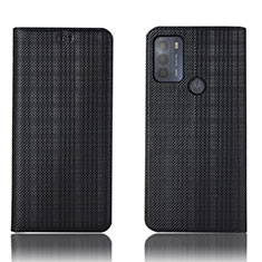 Leather Case Stands Flip Cover Holder H20P for Motorola Moto G50 Black