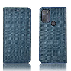 Leather Case Stands Flip Cover Holder H20P for Motorola Moto G50 Blue