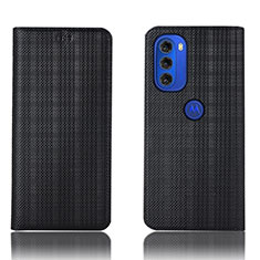 Leather Case Stands Flip Cover Holder H20P for Motorola Moto G51 5G Black
