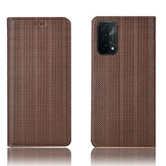 Leather Case Stands Flip Cover Holder H20P for OnePlus Nord N200 5G Brown
