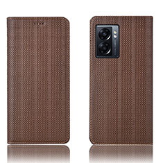 Leather Case Stands Flip Cover Holder H20P for OnePlus Nord N300 5G Brown