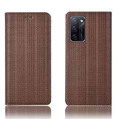 Leather Case Stands Flip Cover Holder H20P for Oppo A55S 5G Brown