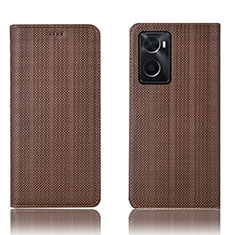 Leather Case Stands Flip Cover Holder H20P for Oppo A76 Brown