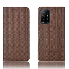 Leather Case Stands Flip Cover Holder H20P for Oppo A94 5G Brown