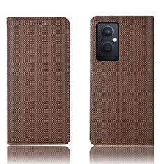 Leather Case Stands Flip Cover Holder H20P for Oppo A96 5G Brown