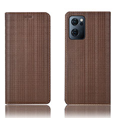 Leather Case Stands Flip Cover Holder H20P for Oppo Find X5 Lite 5G Brown