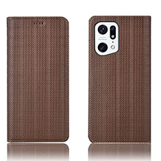 Leather Case Stands Flip Cover Holder H20P for Oppo Find X5 Pro 5G Brown