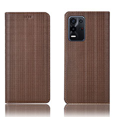 Leather Case Stands Flip Cover Holder H20P for Oppo K9X 5G Brown