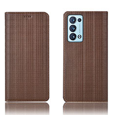 Leather Case Stands Flip Cover Holder H20P for Oppo Reno6 Pro 5G Brown