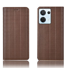 Leather Case Stands Flip Cover Holder H20P for Oppo Reno8 5G Brown