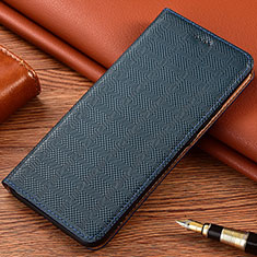 Leather Case Stands Flip Cover Holder H20P for Samsung Galaxy S23 Ultra 5G Blue