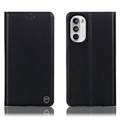 Leather Case Stands Flip Cover Holder H21P for Motorola Moto Edge (2022) 5G Black