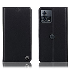 Leather Case Stands Flip Cover Holder H21P for Motorola Moto Edge 30 Fusion 5G Black