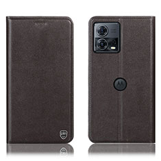 Leather Case Stands Flip Cover Holder H21P for Motorola Moto Edge 30 Fusion 5G Brown