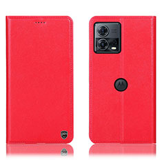 Leather Case Stands Flip Cover Holder H21P for Motorola Moto Edge 30 Fusion 5G Red
