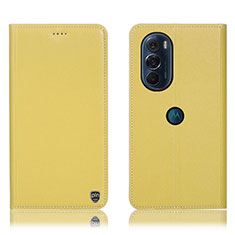 Leather Case Stands Flip Cover Holder H21P for Motorola Moto Edge 30 Pro 5G Yellow