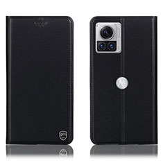Leather Case Stands Flip Cover Holder H21P for Motorola Moto Edge 30 Ultra 5G Black