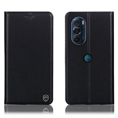 Leather Case Stands Flip Cover Holder H21P for Motorola Moto Edge Plus (2022) 5G Black