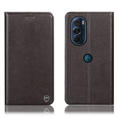 Leather Case Stands Flip Cover Holder H21P for Motorola Moto Edge Plus (2022) 5G Brown