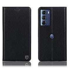 Leather Case Stands Flip Cover Holder H21P for Motorola Moto Edge S30 5G Black
